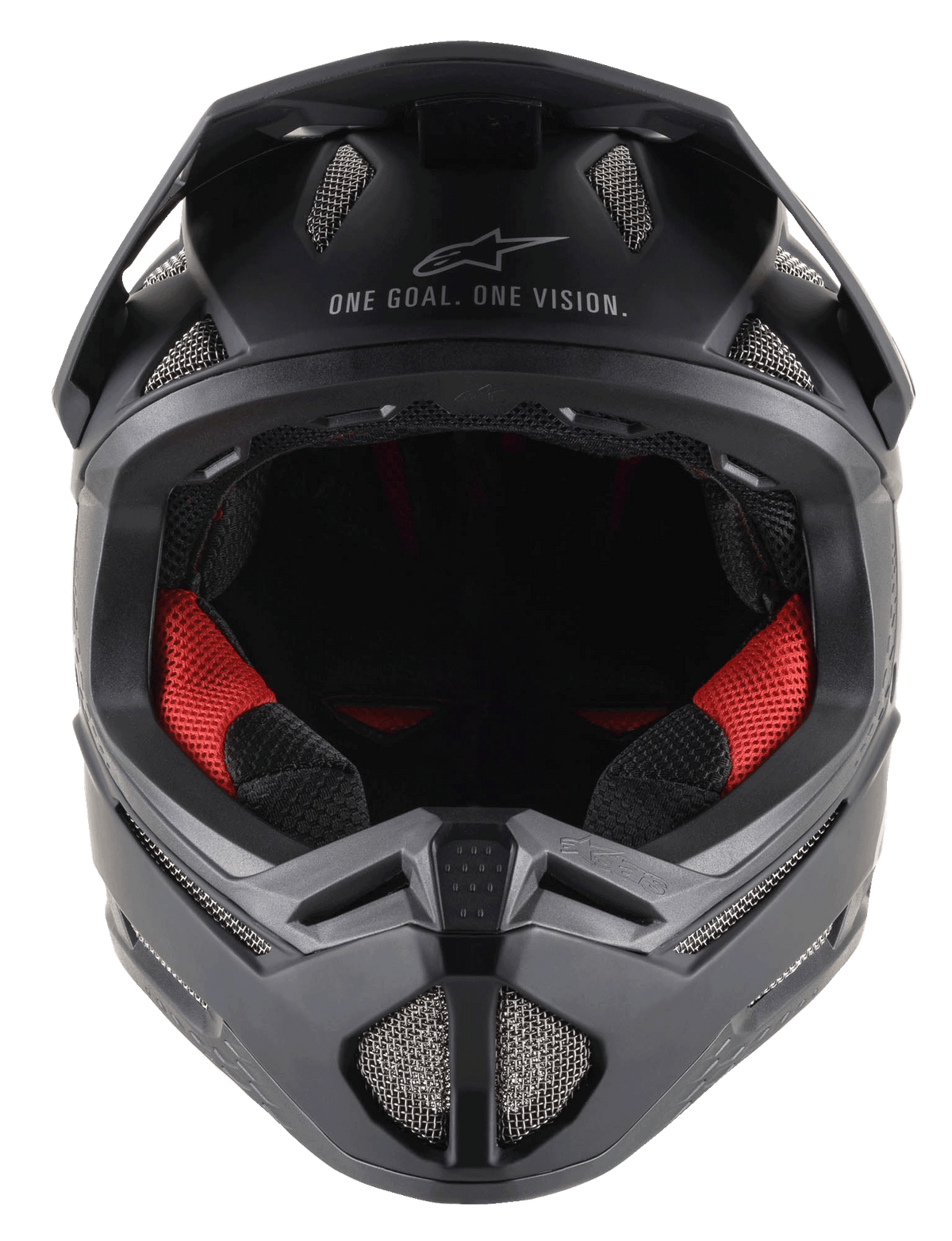 Casque Missile Tech Solid noir mat, casque VTT intégral avec rembourrage rouge et évents en mesh à haut flux.