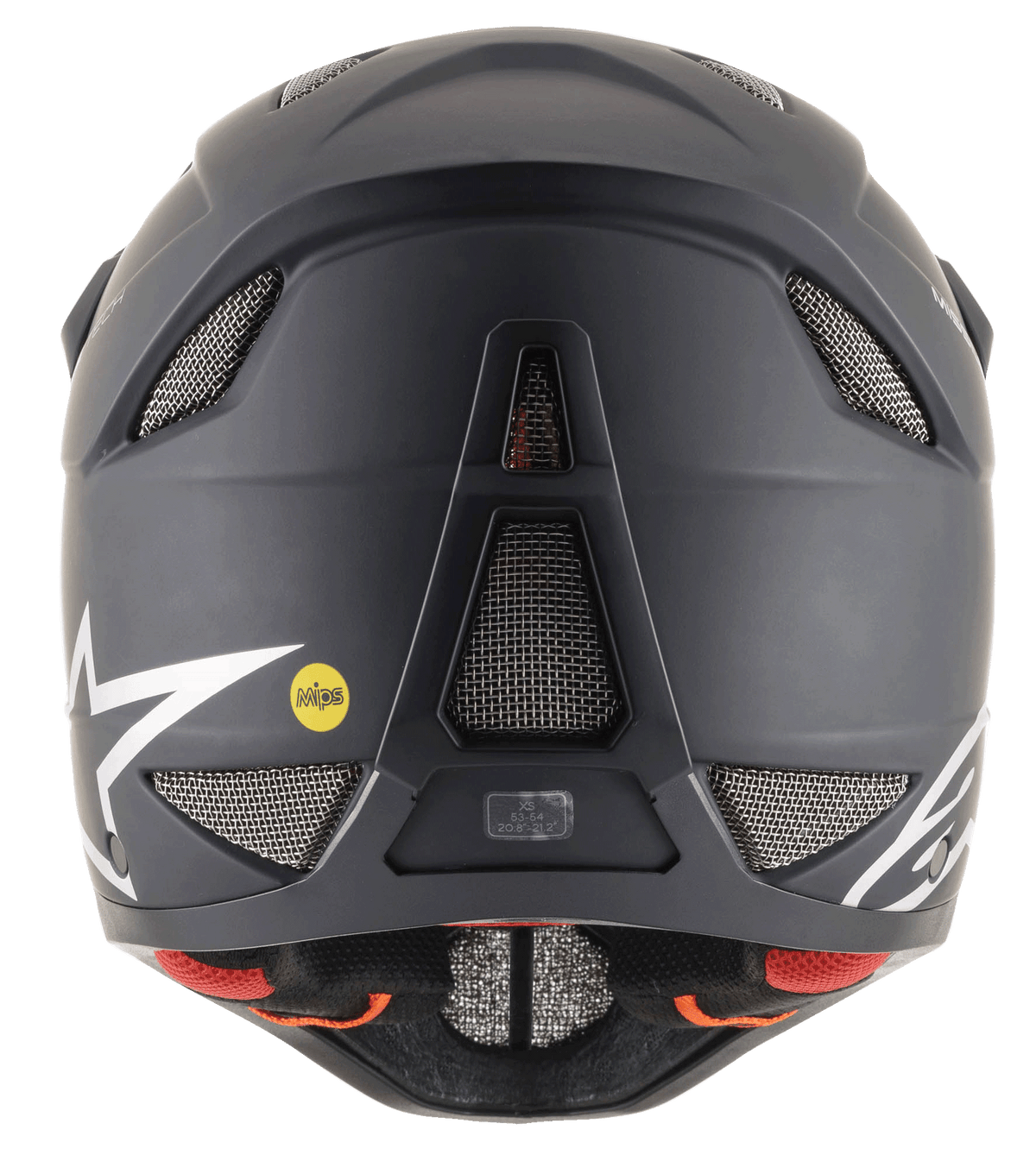Casque Missile Tech Solid Alpinestars noir mat, vue arrière avec évents en mesh et logo MIPS pour VTT de descente.