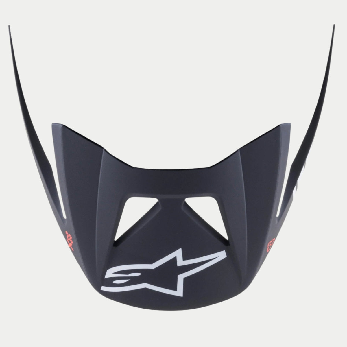 Alpinestars Visor Vector Tech A1, visière de remplacement pour casque VTT, finition noir mat et gris clair, logo Astars blanc proéminent sur le devant, design angulaire à clipser avec découpes de ventilation