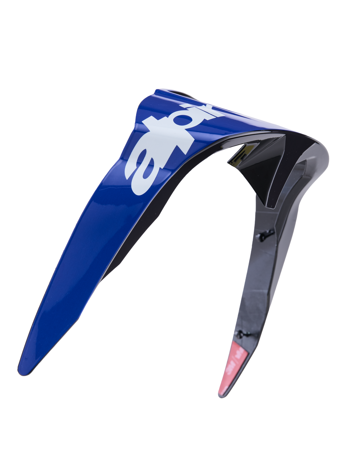 Alpinestars Supertech R10 Arius Standard Spoiler, Helmet Accessory, Glossy Blue and Black with White branding, aerodynamic molded plastic design, replacement part for motorcycle racing helmets