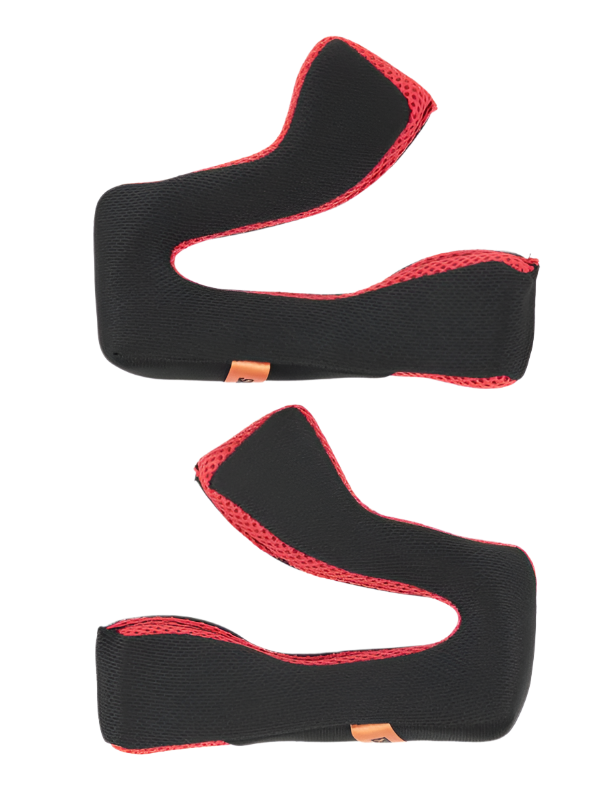Kit de coussinets de joue Alpinestars S-M5 +5 mm, rembourrage intérieur de rechange pour casque, tissu noir avec bordure en maille rouge, design ergonomique incurvé, accessoire de casque pour le motocross et le tout-terrain