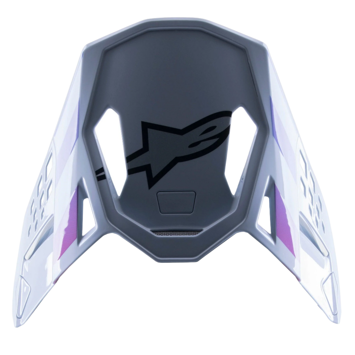 Alpinestars Supertech M10 Daytona 23 LE Visor, replacement motocross helmet peak, Haze Gray with Orange Fluo and Rhodamine accents, aerodynamic design featuring snap-on fitment and black Alpinestars logo on the underside