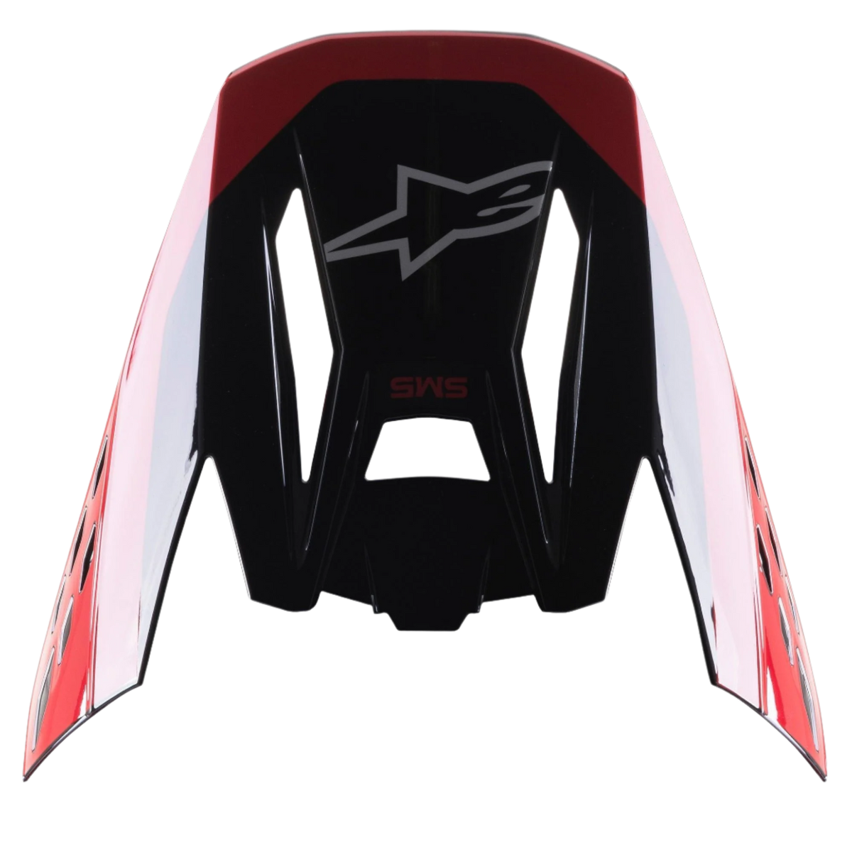 Visière Alpinestars S-M5 Beam Noir Rouge Brillant, pièce de rechange pour casque de motocross, finition brillante avec accents rouges, arborant le logo Astars et l'inscription SM5, conçue pour le tout-terrain et la course de motocross