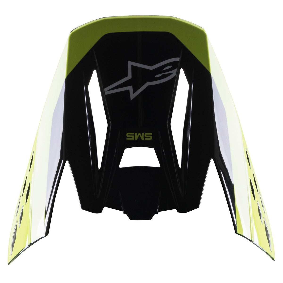 Visière Alpinestars S-M5 Beam, accessoire pour casque de motocross, noir et jaune fluo brillant, avec marquage S-M5 et logo Alpinestars, finition brillante pour casques de course tout-terrain