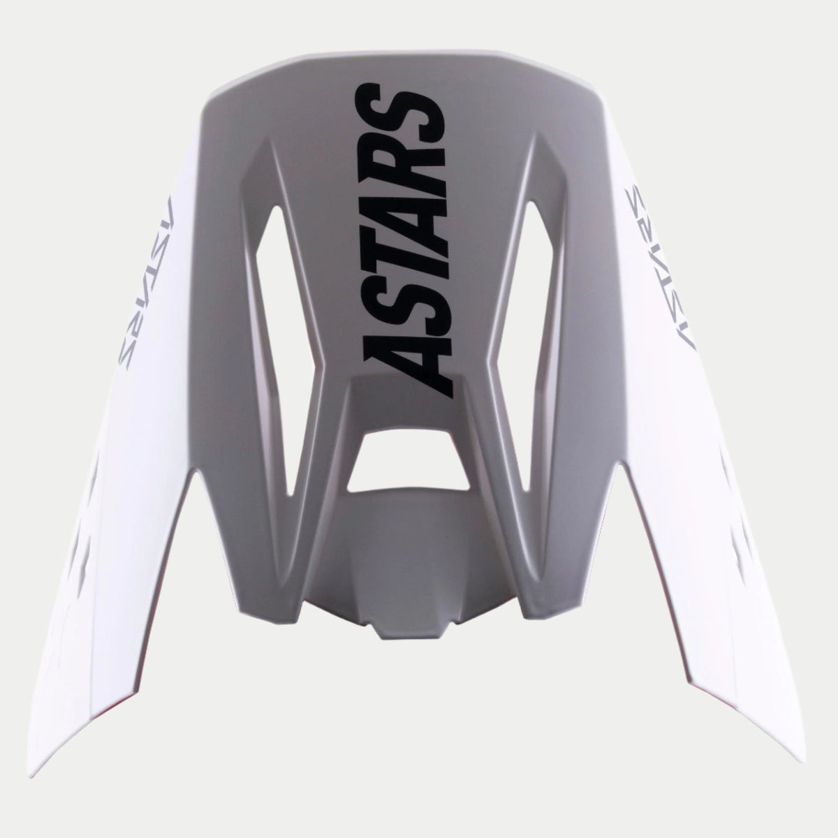 Visière Alpinestars S-M5 Rayon, visière de rechange pour casque de motocross, gris avec logo ASTARS noir sur le dessus et les côtés, finition mate, design angulaire avec ouvertures de ventilation pour la performance tout-terrain