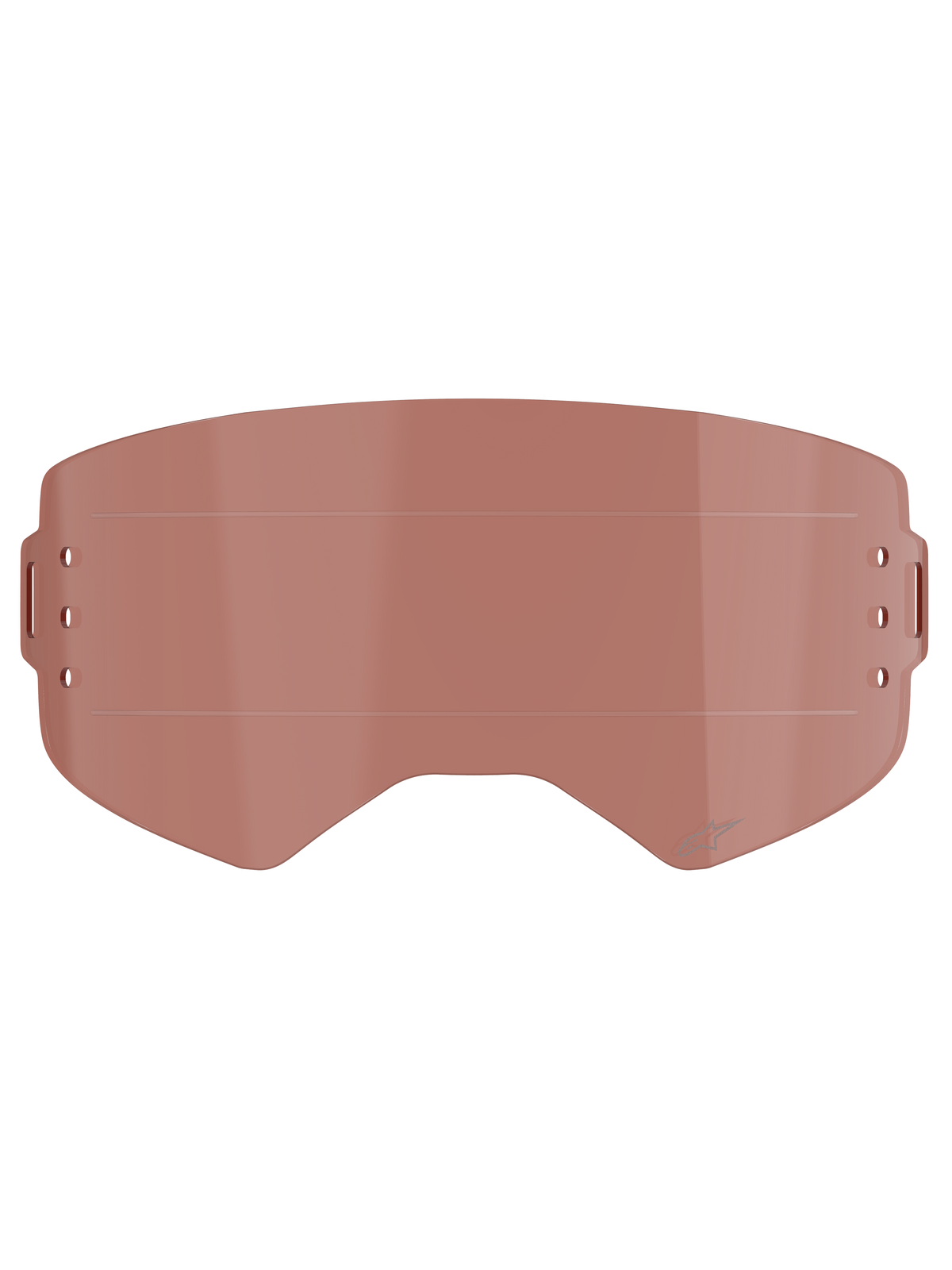 Lentille Alpinestars Supertech Wide Vision Roll-Off, accessoire pour lunettes, teinte cuivre/rose, avec lignes de glissement horizontales et points de fixation latéraux, en polycarbonate résistant aux chocs pour motocross et tout-terrain