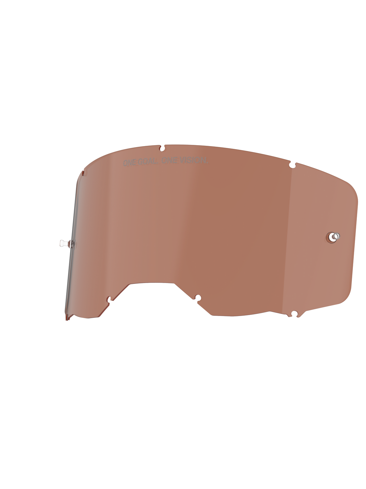 Lentille de rechange Alpinestars Vision 8-5-3, teinte Copper Rose, avec gravure « ONE GOAL. ONE VISION. », construction en polycarbonate haute clarté pour masques de motocross et de course tout-terrain