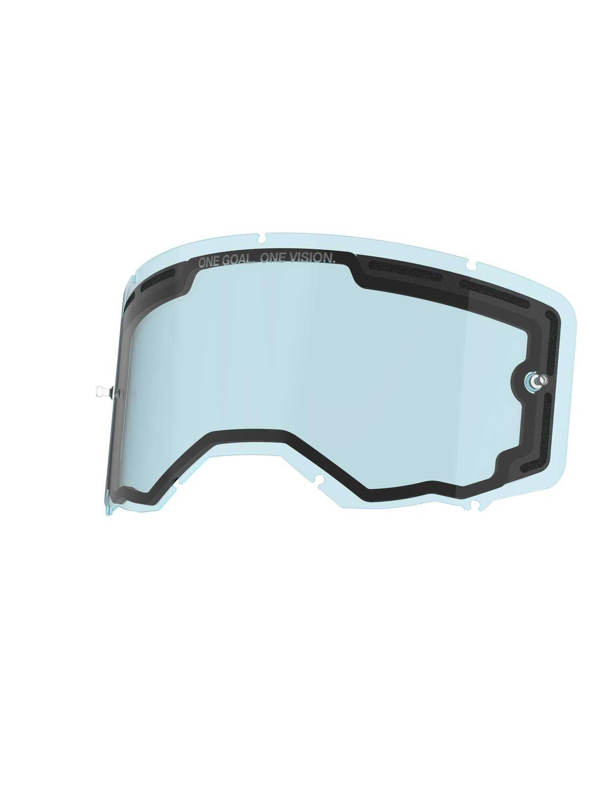 Lentille Alpinestars Vision 8-5-3 à double paroi, lentille de rechange pour lunettes, bleue, polycarbonate légèrement teinté avec construction à double paroi, joint en mousse noire, marquage 'ONE GOAL. ONE VISION.', supports tear-off intégrés, lentille anti-buée durable pour lunettes de motocross