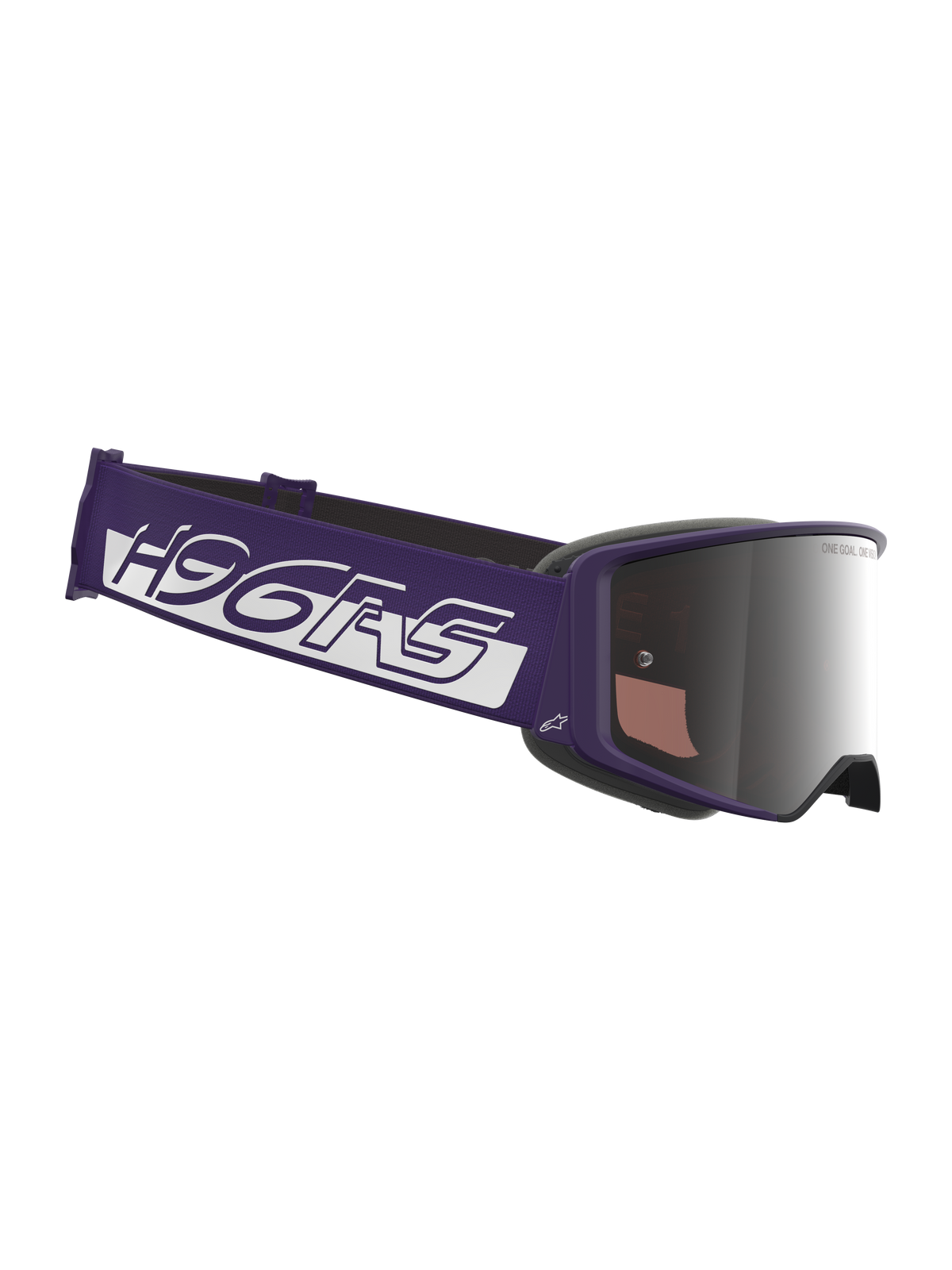 Masque Supertech Vision HUNTA96 XXV Édition Limitée, masque de motocross, violet et blanc, doté d'un écran miroir argenté, large bandeau violet avec logo blanc audacieux, monture violette élégante, protection oculaire professionnelle pour la course tout-terrain