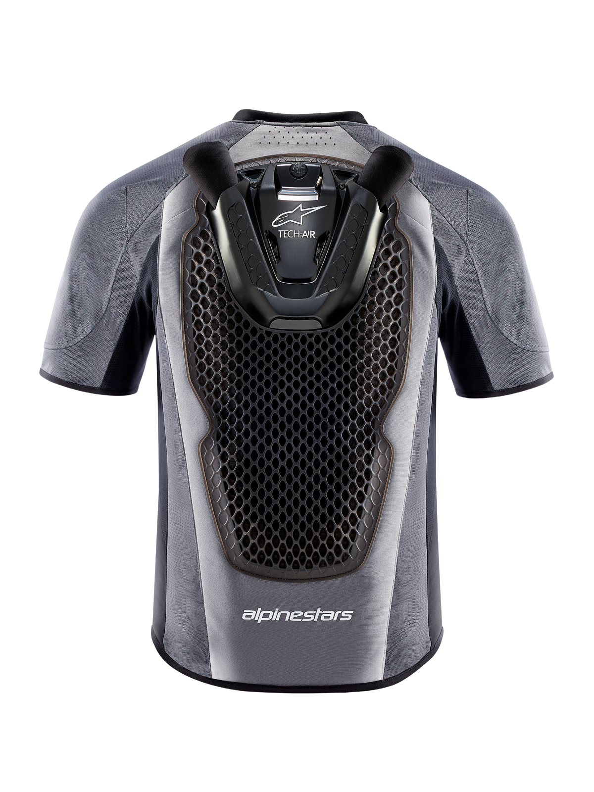 Système Airbag Tech-Air 5, gilet airbag de moto, vue arrière gris et noir avec Protection Dorsale en nid d'abeille.