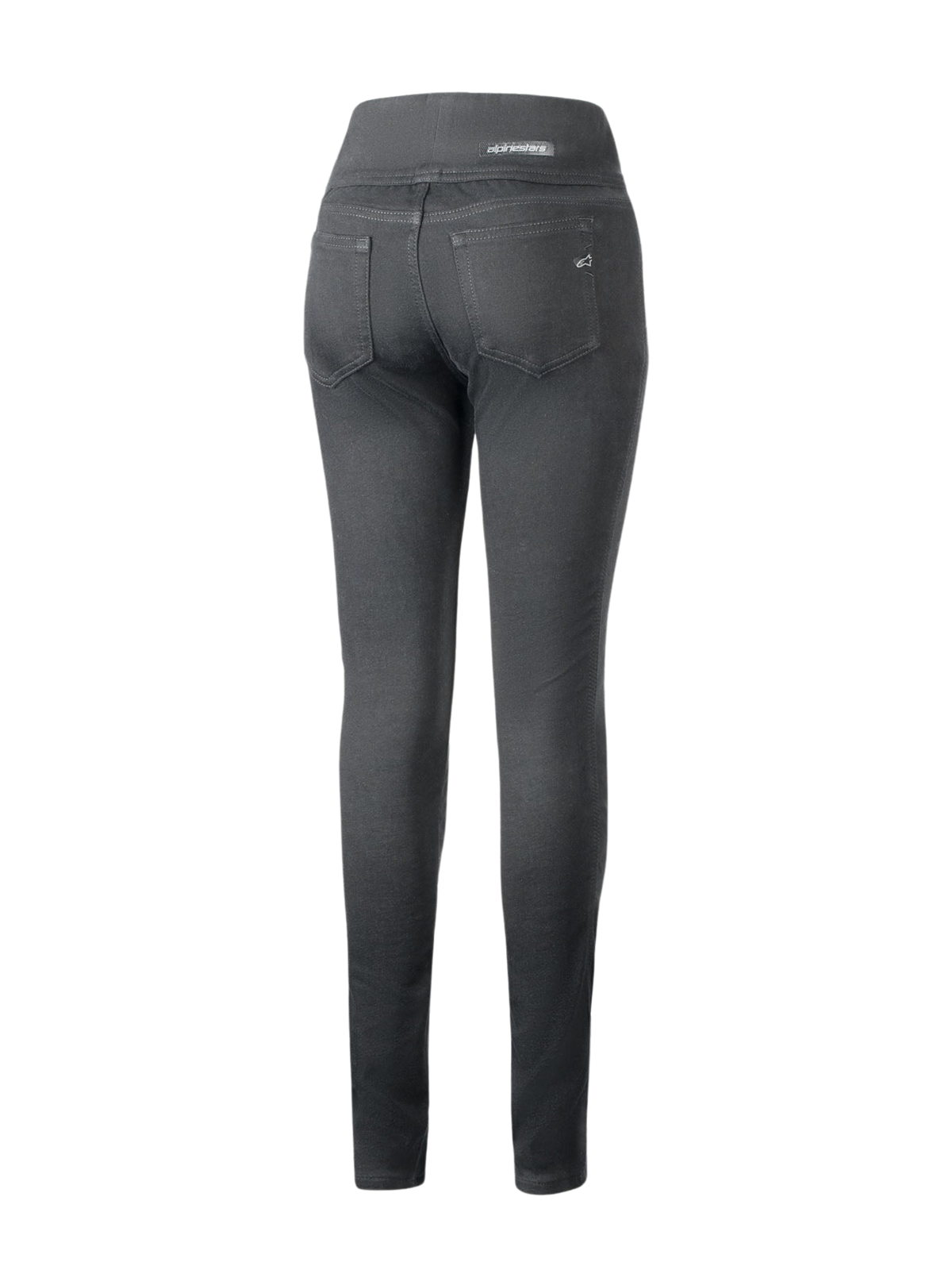 Alpinestars Shuri Femme Summer, noir, vue arrière de leggings de moto à coupe ajustée, dotés d'une taille haute, de deux poches arrière et d'un marquage Alpinestars discret sur la poche et la ceinture