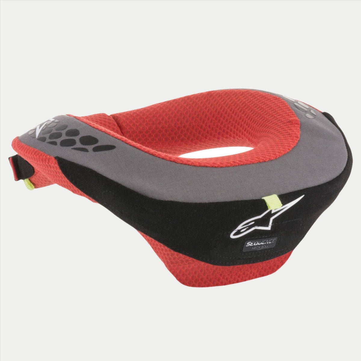 Alpinestars Sequence Youth Neck Roll, protège-cou pour enfant, noir et rouge avec accents gris, logo Alpinestars blanc, doublure intérieure en maille mesh, équipement de sécurité ergonomique pour le motocross et le karting