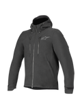 Alpinestars Domino Tech Jacket, Black Men's Urban Motorcycle Softshell with Fixed Hood and Water-Resistant Finish.