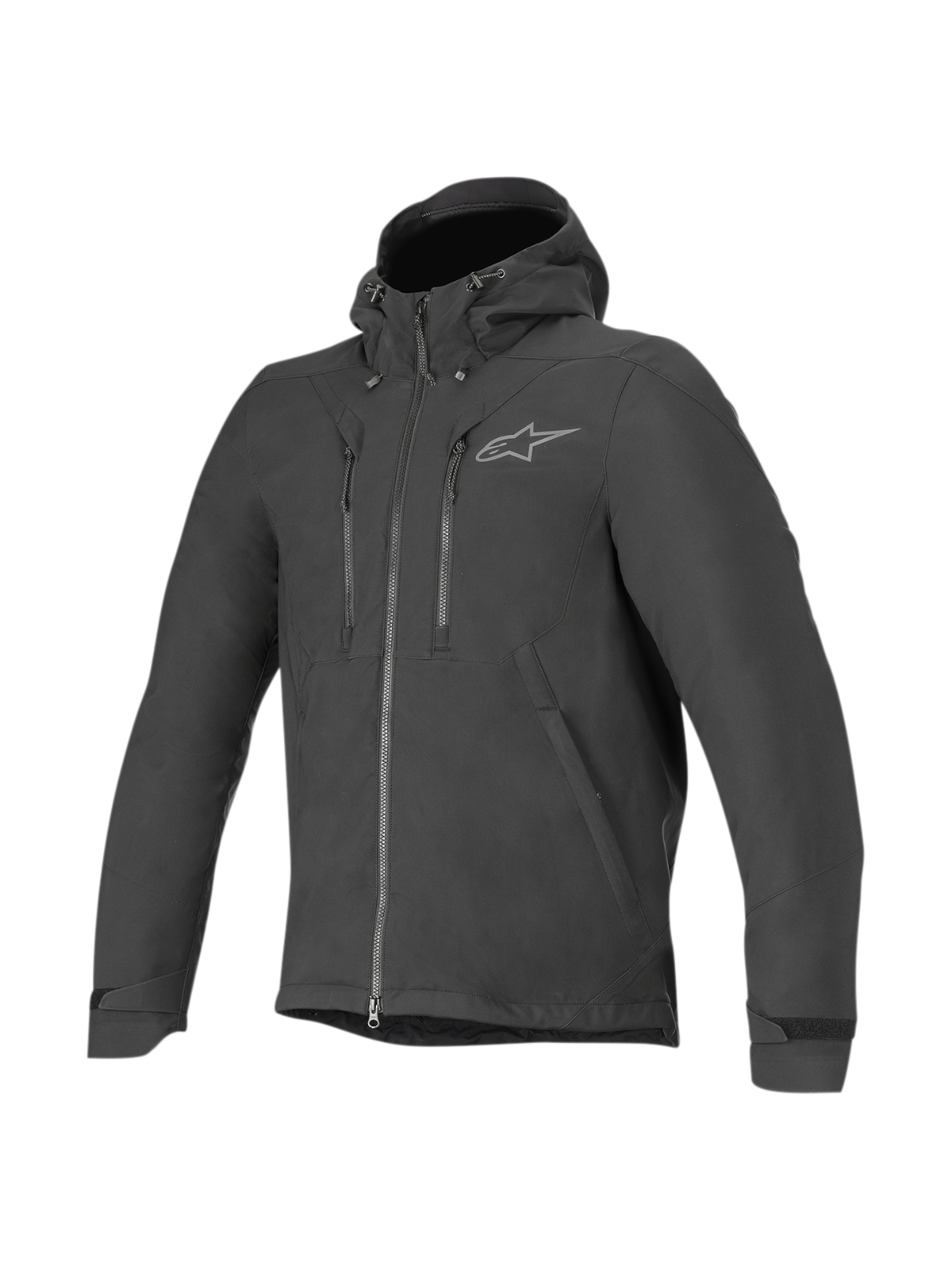 Alpinestars Domino Tech Jacket, Black Men's Urban Motorcycle Softshell with Fixed Hood and Water-Resistant Finish.
