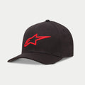 Alpinestars Ageless Curve Hat, casquette de baseball noire et rouge, avec un logo rouge brodé en 3D sur le devant, visière courbée en tissu sergé, couvre-chef décontracté inspiré des sports mécaniques