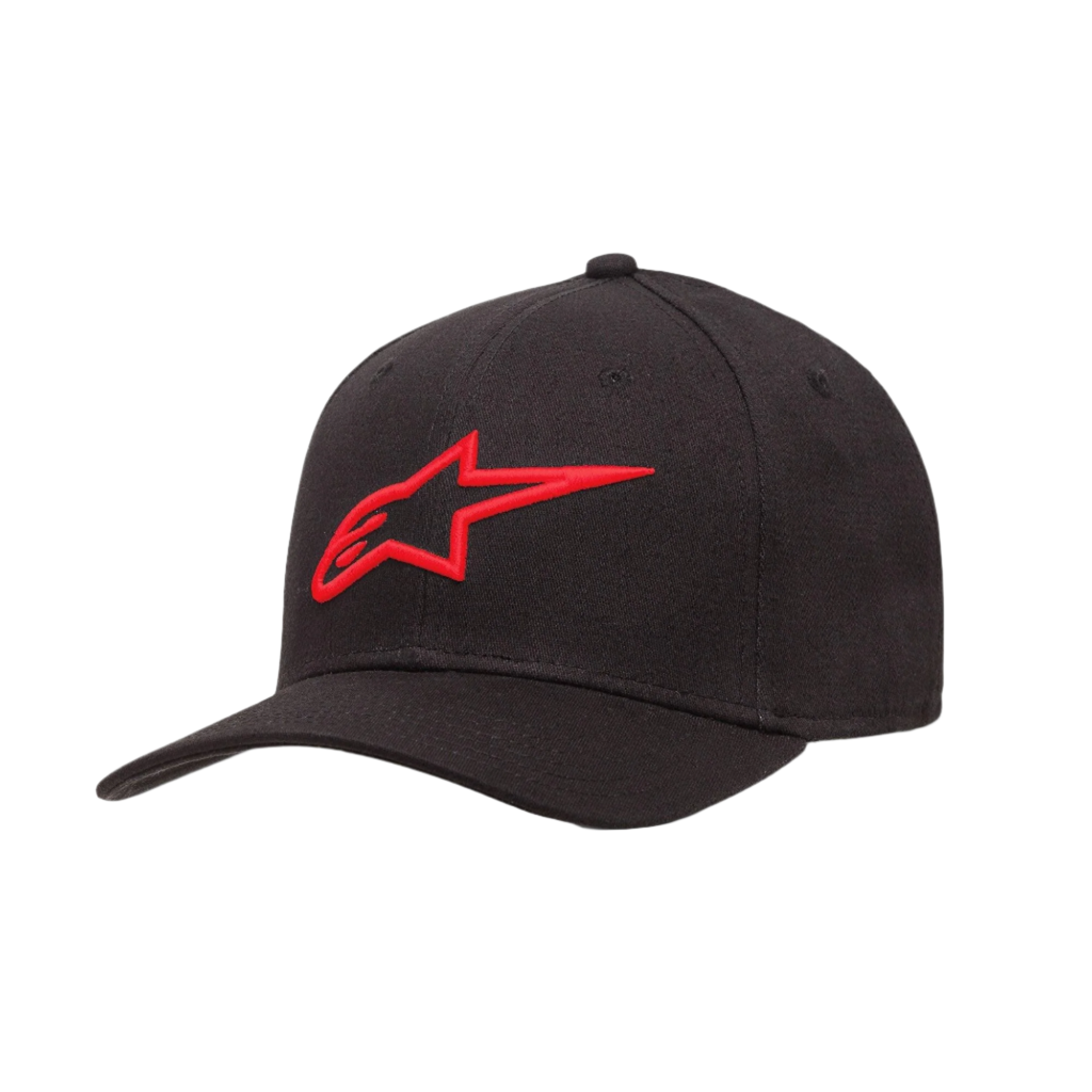 Casquette Alpinestars Ageless Curve, casquette de baseball noire avec logo brodé en 3D rouge, visière courbée, tissu sergé, accessoire sportswear décontracté