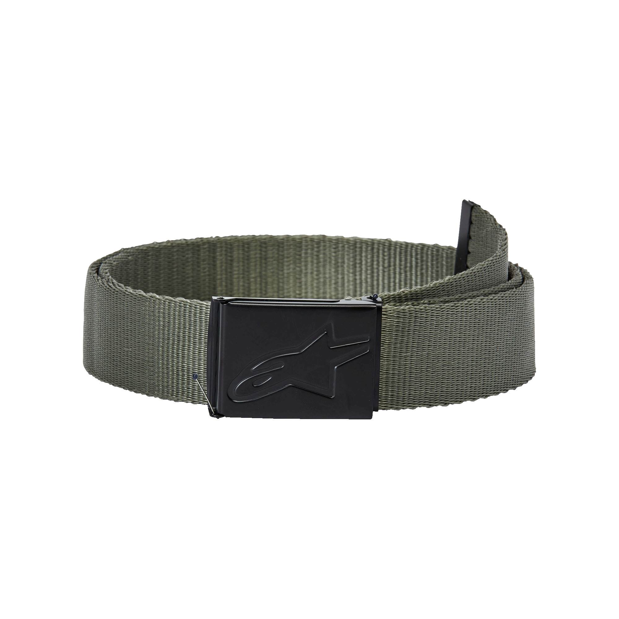 Alpinestars Ageless Web Belt, vert militaire et noir, dotée d'une sangle en polypropylène tissé et d'une boucle à pince métallique noire avec logo étoile embossé, accessoire sportswear décontracté