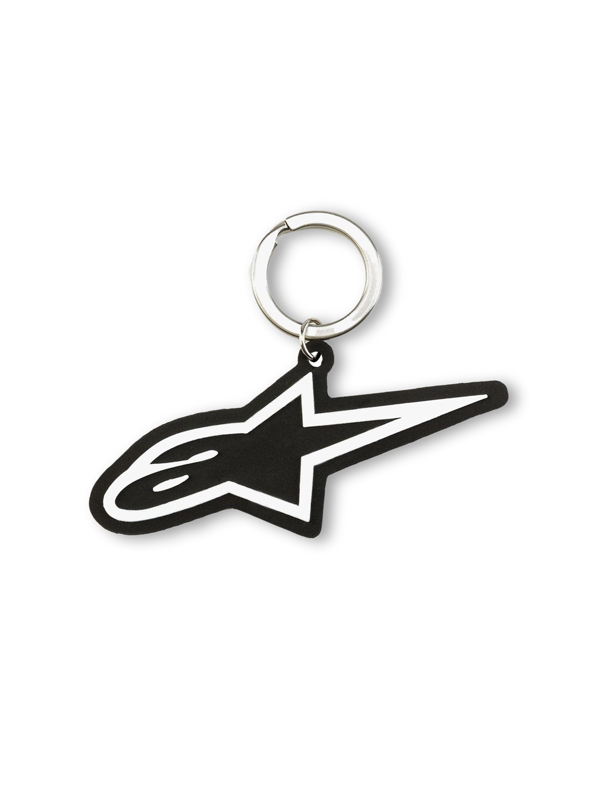 Alpinestars Porte-Clés Ageless, porte-clés sportswear en caoutchouc 3D noir et blanc avec anneau à pression en métal et logo Blaze