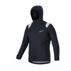 Veste de pluie Alpinestars A-Dura, veste de pluie VTT, noire avec empiècements gris aux épaules, logo Astars blanc sur la poitrine, conception imperméable à capuche avec membrane 2,5 couches, équipement technique fonctionnel pour le cyclisme tout-terrain