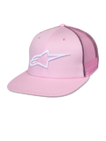 Alpinestars Corp Trucker Cap, casquette snapback rose avec logo étoile blanc, panneaux arrière en mesh, design structuré à six panneaux avec œillets de ventilation