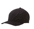 Alpinestars Corp Shift 2 Curved Bill Hat, casquette de baseball noire, broderie plate ton sur ton sur le panneau avant gauche, visière courbée, construction à six panneaux avec œillets de ventilation, style décontracté inspiré du sport automobile