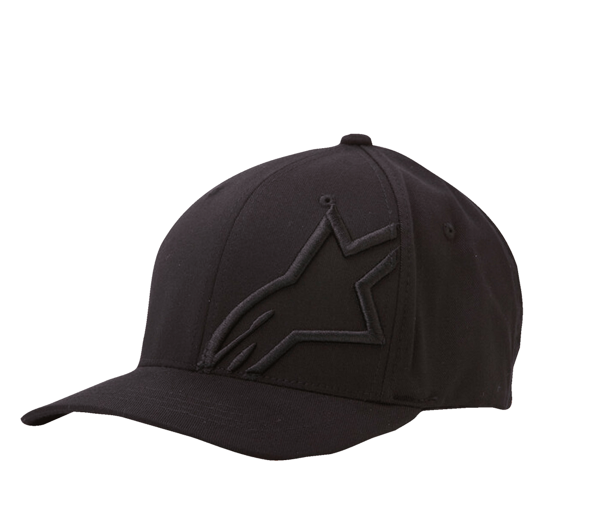 Alpinestars Corp Shift 2 Curved Bill Hat, casquette de baseball noire, broderie plate ton sur ton sur le panneau avant gauche, visière courbée, construction à six panneaux avec œillets de ventilation, style décontracté inspiré du sport automobile