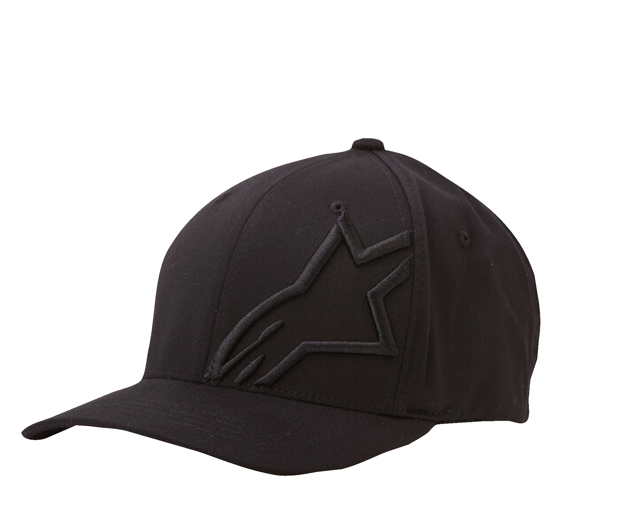 Alpinestars Corp Shift 2 Curved Bill Hat, casquette de baseball noire, broderie plate ton sur ton sur le panneau avant gauche, visière courbée, construction à six panneaux avec œillets de ventilation, style décontracté inspiré du sport automobile