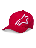 Casquette à visière courbée Alpinestars Corp Shift 2, rouge, dotée d'un grand logo blanc brodé en 3D sur le côté, couronne structurée et visière courbée, couvre-chef décontracté de sport mécanique