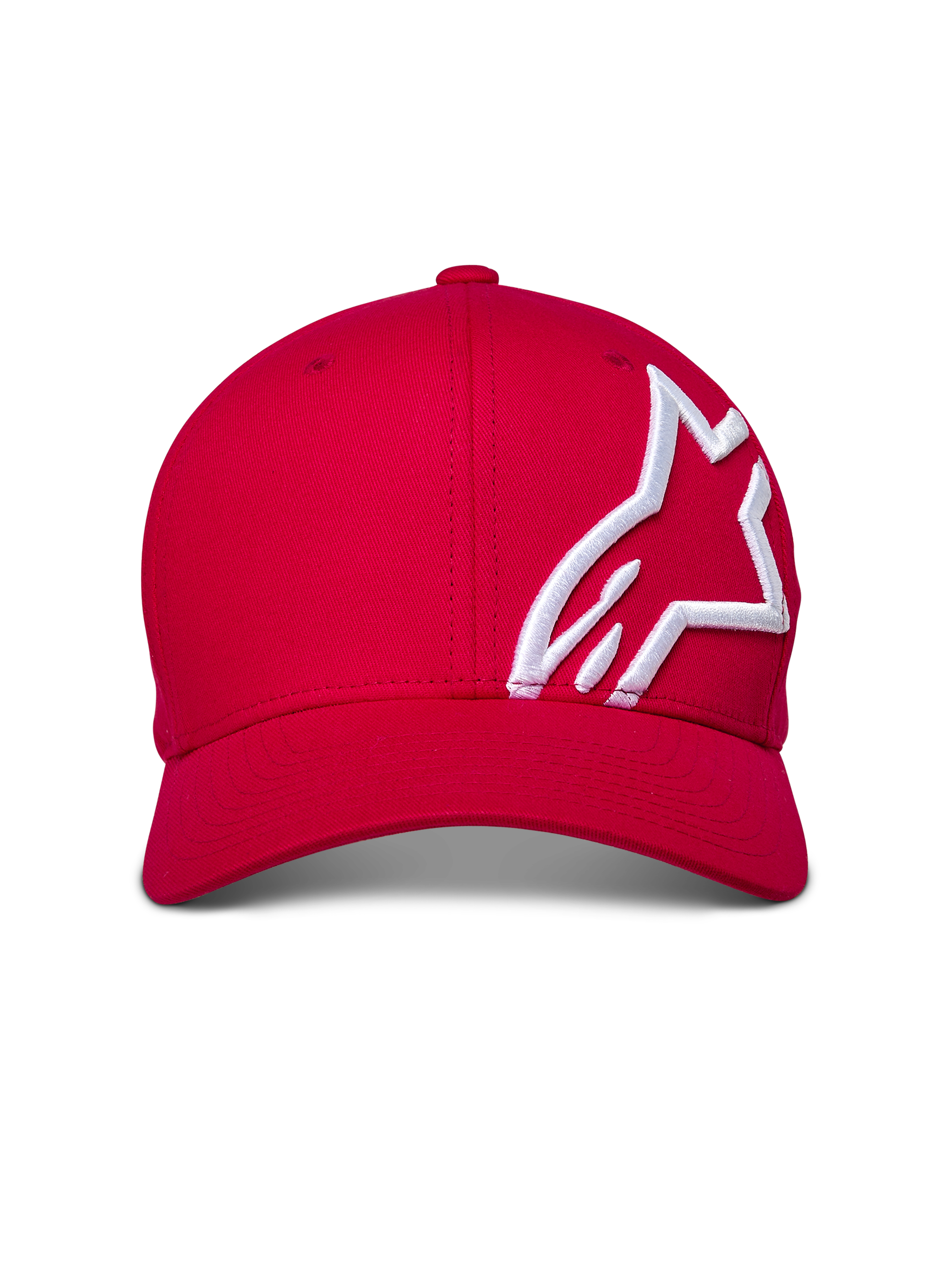 Casquette Alpinestars Corp Shift 2 à visière courbée, rouge, logo blanc brodé en 3D sur le panneau latéral, couronne structurée, visière courbée, style streetwear décontracté sport automobile
