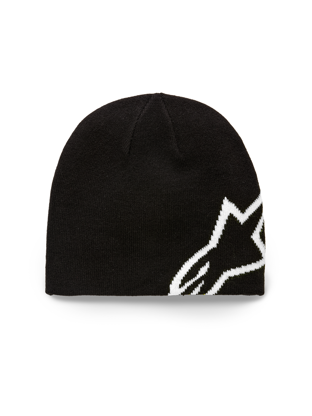 Bonnet Alpinestars Corp Shift, bonnet en maille noir, grand logo Alpinestars en jacquard blanc, construction en maille jersey, couvre-chef décontracté inspiré du sport automobile
