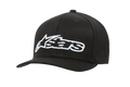 Alpinestars Blaze Flexfit Hat, casquette de baseball noire avec logo brodé en 3D blanc, visière incurvée, couronne structurée à six panneaux avec œillets de ventilation, couvre-chef motorsport décontracté