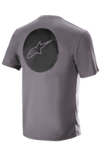 Alpinestars Dot Tech Tee, Short Sleeve, Sparrow Gray, back view featuring a large black circular graphic with the Alpinestars star logo, technical moisture-wicking MTB apparel