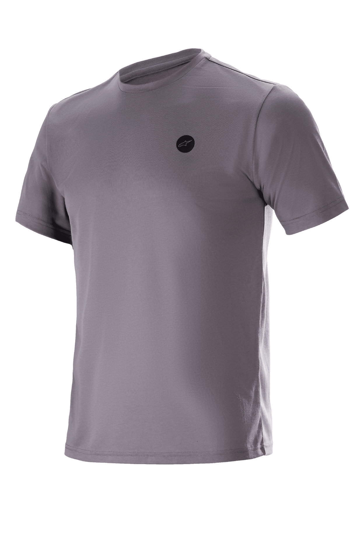 Alpinestars Dot Tech Tee, t-shirt technique à manches courtes, gris Sparrow, petit logo circulaire noir sur la poitrine, tissu DriRelease à évacuation de l'humidité, vêtement décontracté pour le VTT et le tout-terrain
