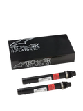 Cartouches de remplacement pour système d'airbag Alpinestars Tech-Air 3 V2, deux gonfleurs cylindriques noirs au gaz argon avec étiquettes d'avertissement rouges, boîte noire Tech-Air Inflator Kit avec logo Alpinestars argenté, kit d'entretien essentiel pour systèmes d'airbag moto