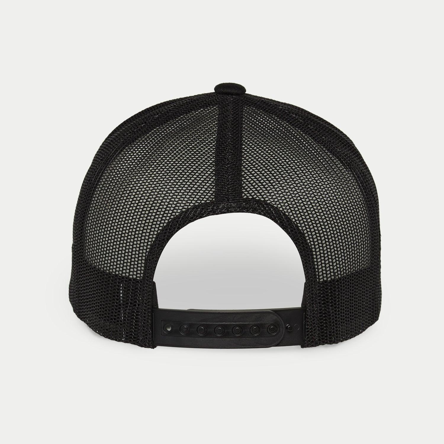 Casquette Snapback Flag Alpinestars, Noir Military, vue arrière présentant des empiècements en maille extensible noire et une fermeture snapback ajustable en plastique, accessoire de streetwear décontracté
