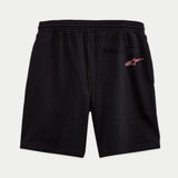 Alpinestars Dunker Short, short d'entraînement en polaire noir, vue arrière montrant la poche passepoilée et le logo Ageless rouge sur la hanche, taille élastique.