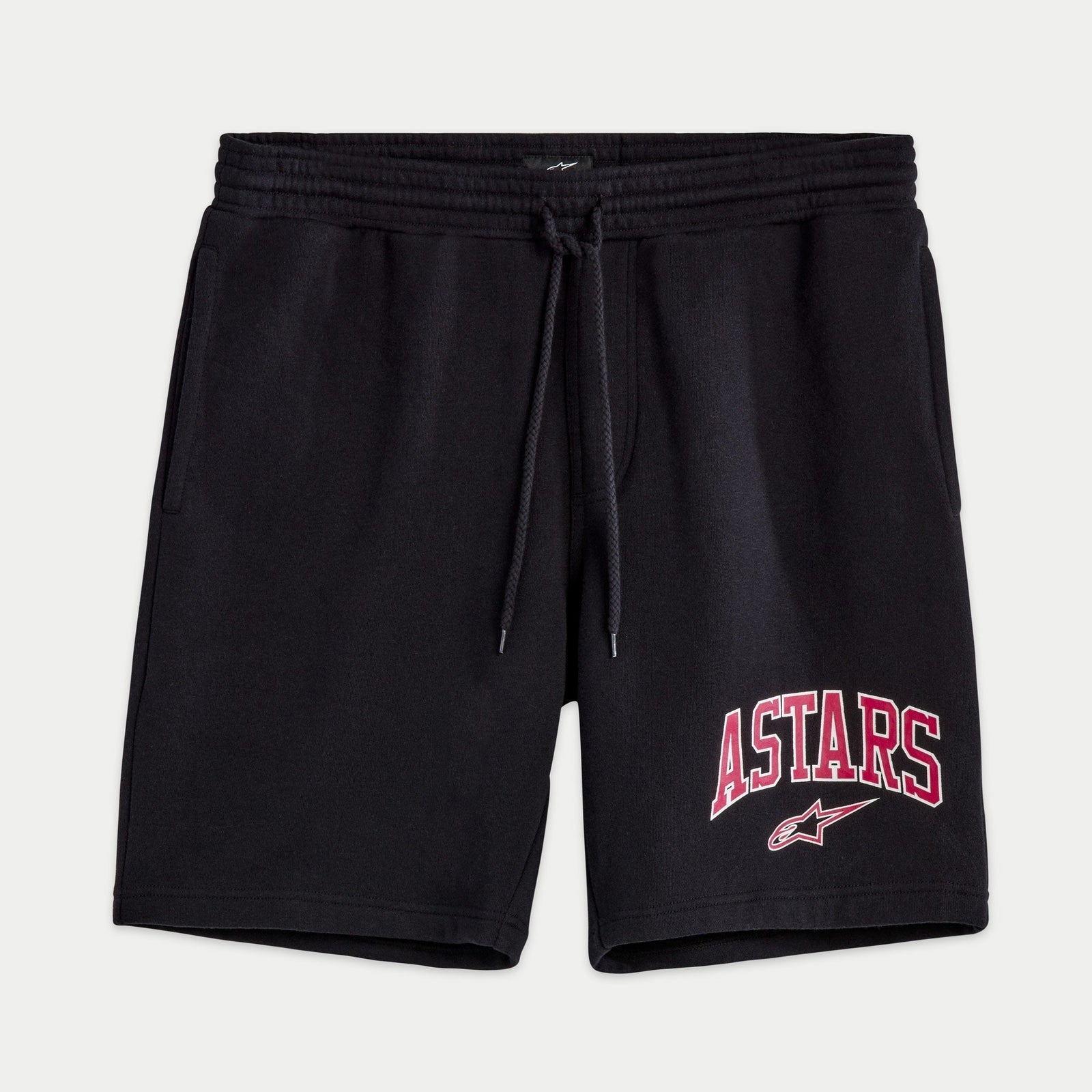 Alpinestars Dunker Short, short d'entraînement en polaire, noir avec logo ASTARS rouge et blanc sur la cuisse, taille élastique à cordon de serrage, poches latérales, design sportif décontracté