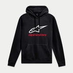 Sweat à capuche Alpinestars Always V3, noir, pull-over en polaire avec logo étoile blanc et marquage rouge, streetwear décontracté motorsport, poignets et ourlet côtelés