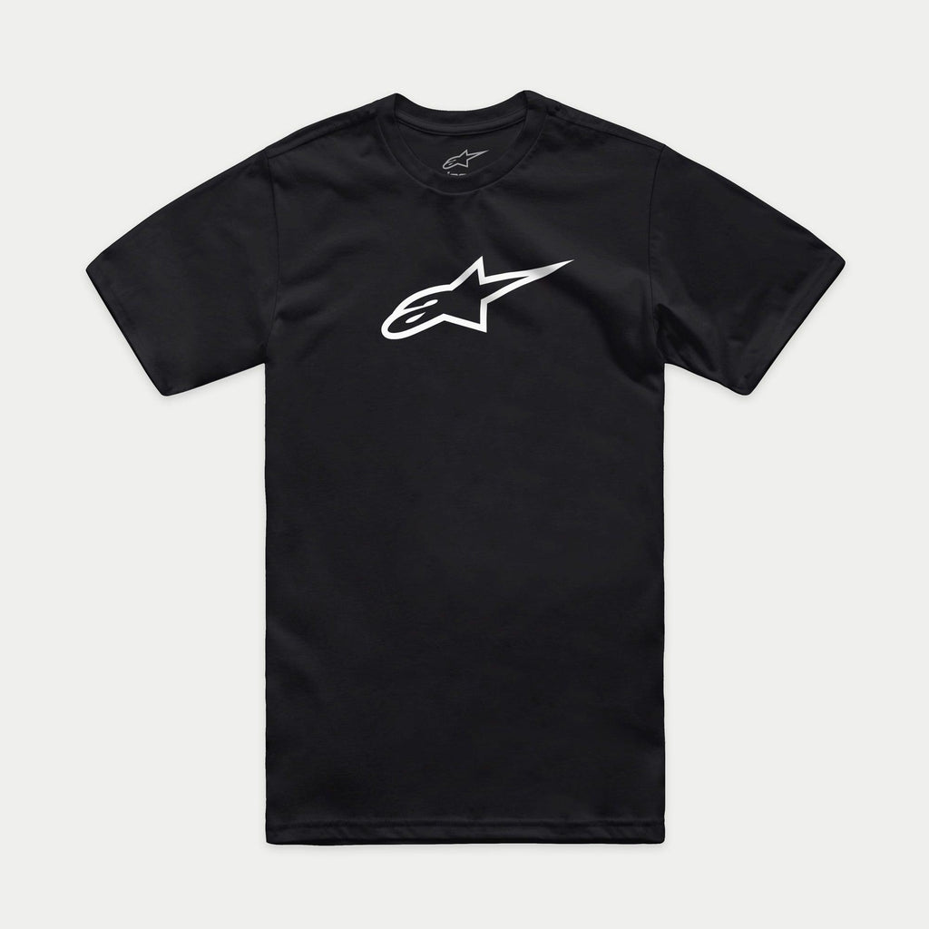 T-shirt Alpinestars Ageless 2.0 CSF, t-shirt à manches courtes, noir avec logo Ageless blanc, vêtement de sport décontracté inspiré du sport automobile