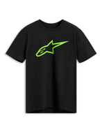 Alpinestars Ageless 2.0 CSF Tee, t-shirt à manches courtes, noir, logo Alpinestars Astar vert citron, vêtement streetwear motorsport décontracté
