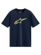T-shirt Alpinestars Ageless Shadow CSF, t-shirt à manches courtes, bleu marine, logo Ageless en ombre orange et bleu clair sur la poitrine, sportswear décontracté