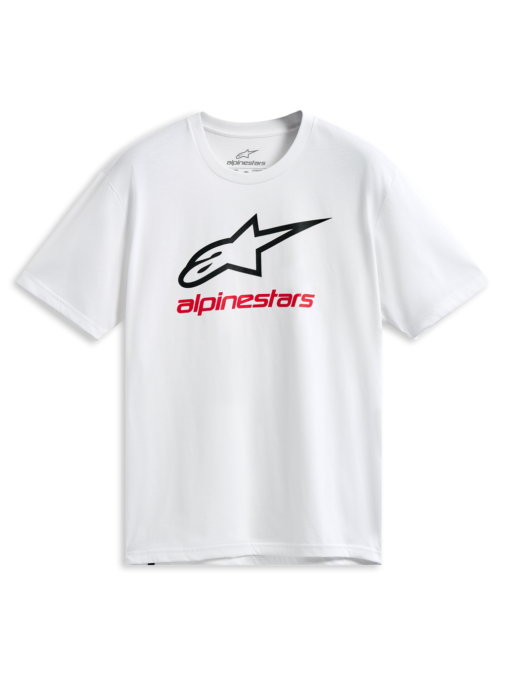 Alpinestars Always 2.0 CSF Tee, t-shirt à manches courtes, blanc, logo Astars aux contours noirs et graphisme Alpinestars rouge, sportswear décontracté inspiré du sport automobile
