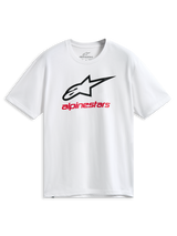 Alpinestars Always 2.0 CSF Tee, t-shirt à manches courtes, blanc, logo Astars aux contours noirs et graphisme Alpinestars rouge, sportswear décontracté inspiré du sport automobile