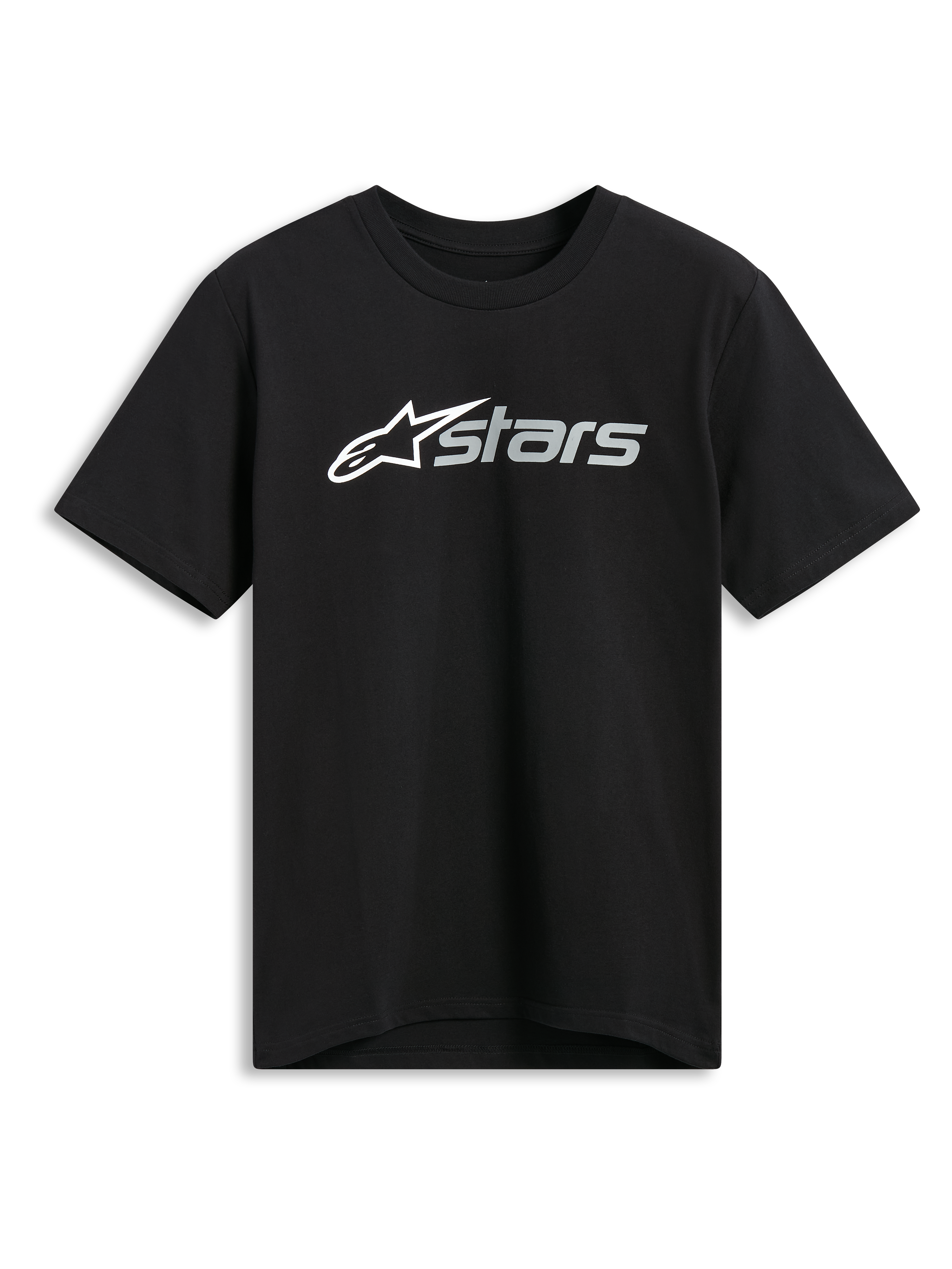 Alpinestars Blaze 2.0 CSF Tee, t-shirt à manches courtes, noir, graphique du logo blanc et gris à l'avant, vêtement de sport automobile décontracté
