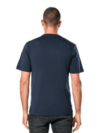 Alpinestars Blaze 2.0 CSF Tee, t-shirt à manches courtes, bleu marine, vue de dos sur modèle, streetwear décontracté d'inspiration sports mécaniques