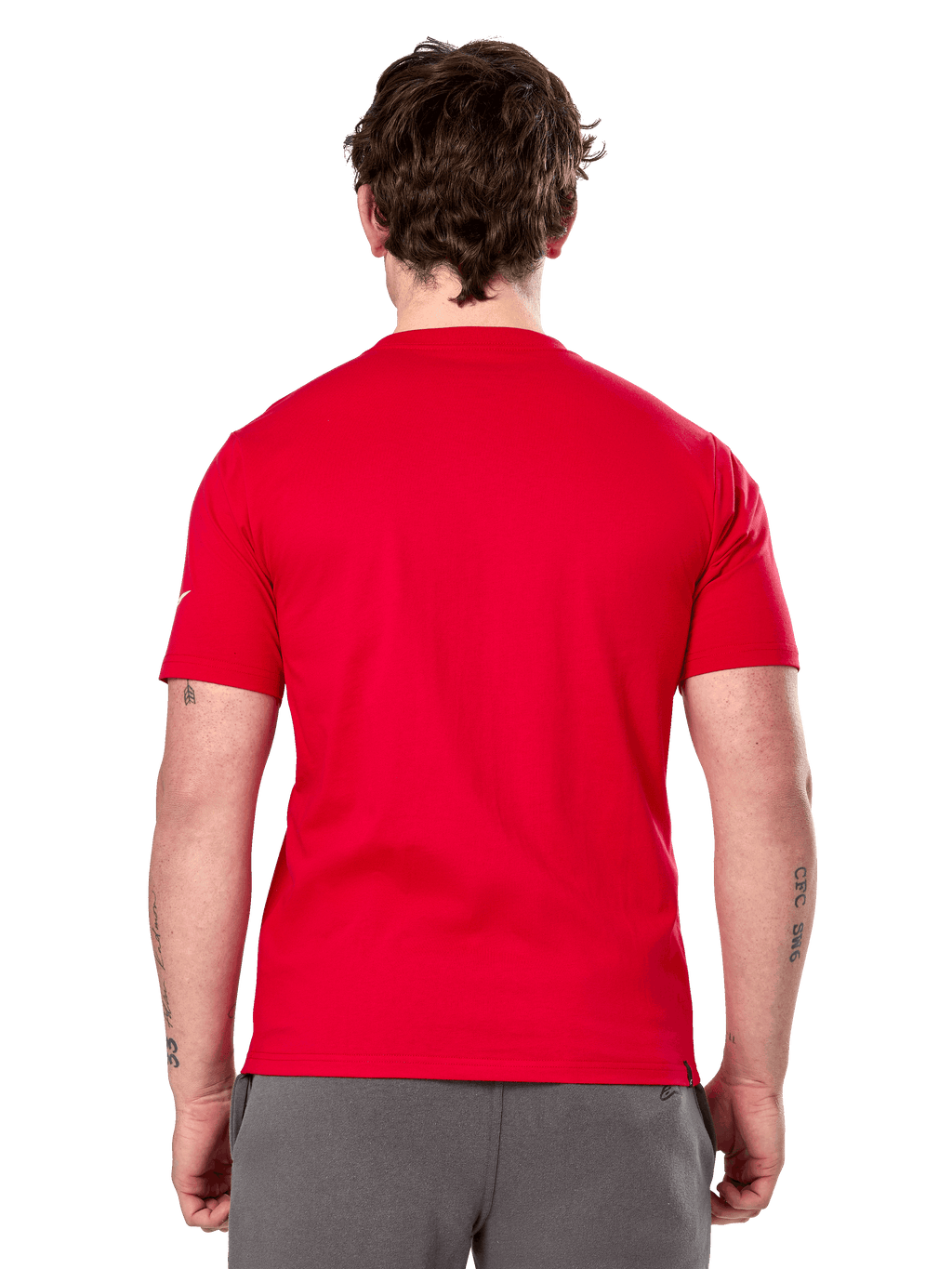 T-shirt Alpinestars Linear Wordmark 2.0 CSF, t-shirt à manches courtes, rouge, vue de dos, rouge uni avec petit logo blanc sur la manche, design décontracté inspiré du motorsport