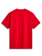 Alpinestars Linear Wordmark 2.0 CSF Tee, red short-sleeve sportswear t-shirt, back view showing internal neck print and external label