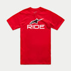 Alpinestars Ride 4.0 CSF Tee, Short Sleeve T-Shirt, Red, White RIDE Graphic with Black and White Alpinestars Star Logo, Casual Motorsport Sportswear