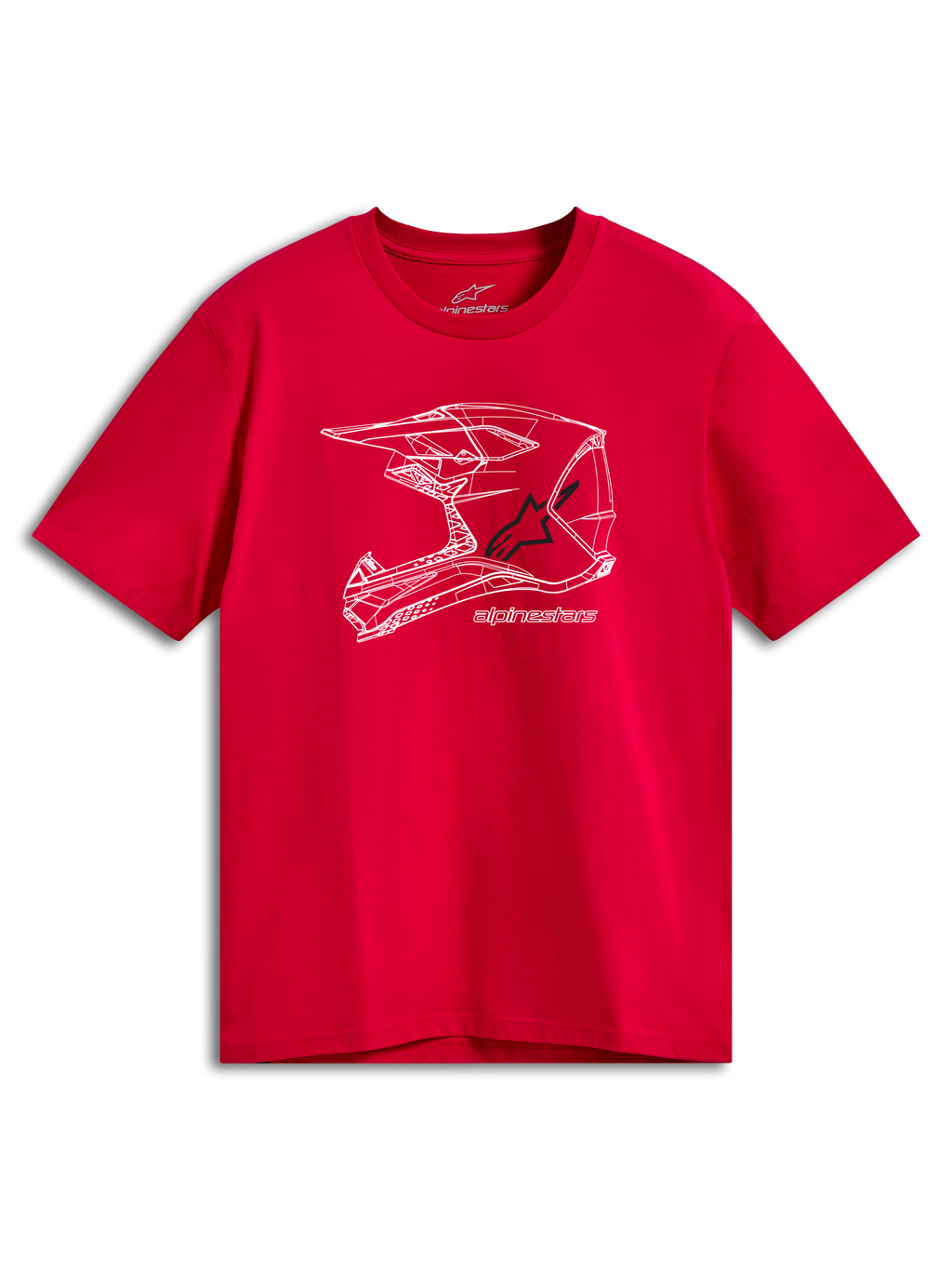 Alpinestars CSF Tee, Short Sleeve T-Shirt, Red, White MX helmet art graphic on front, Casual Motorsport Streetwear
