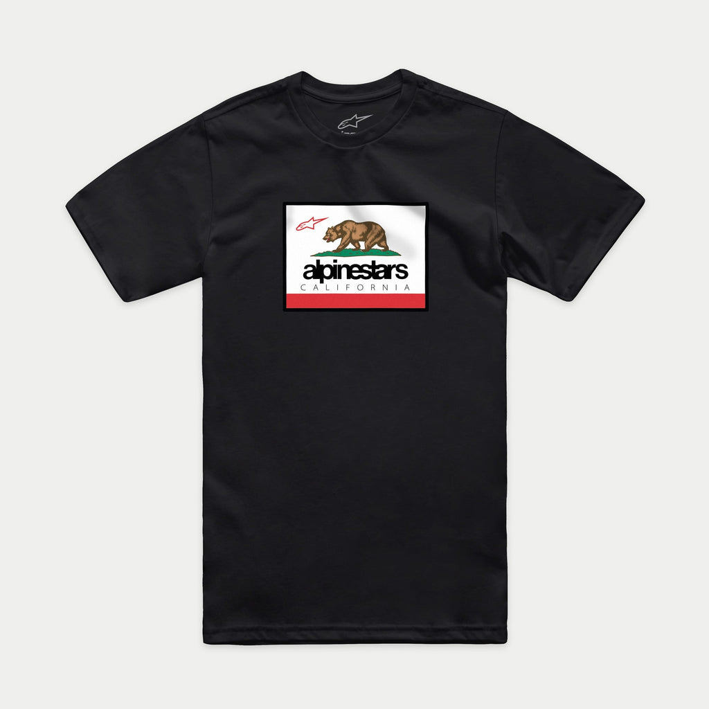 Alpinestars Cali 2.0 CSF Tee, t-shirt à manches courtes, noir, graphique inspiré de la Californie avec un ours grizzly et le logo Alpinestars, vêtement sportswear décontracté